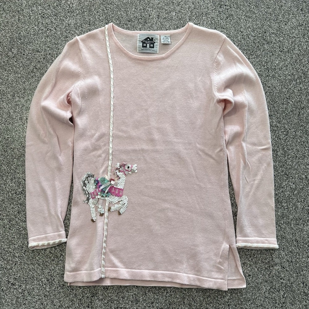 Storybook Knits Sweater Long Sleeve Womens XS Pink Pony Vintage 90's